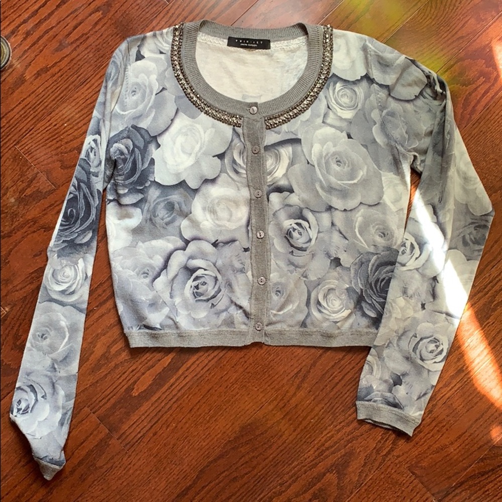 Jewelled neckline cardigan